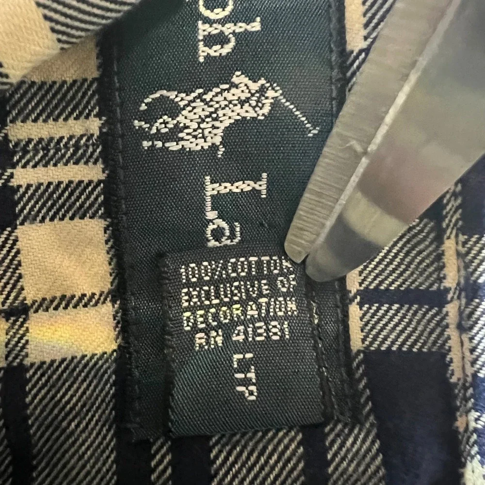 Pony Polo Ralph Lauren Mens Large Navy White Plaid Cotton Button Down Shirt Sz L
